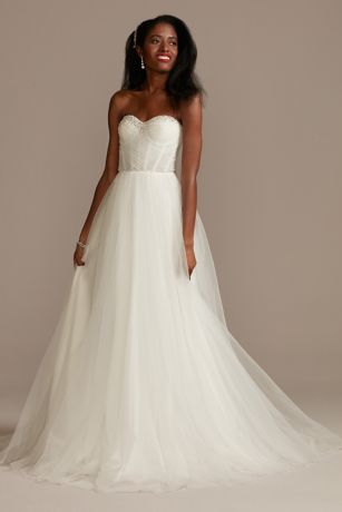 Pleated Bodice Tulle Strapless Wedding ...